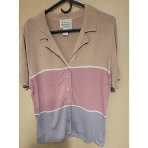 Brownstone Studio Button Up Blouse Women Med Multicolor Short Sleeve Top